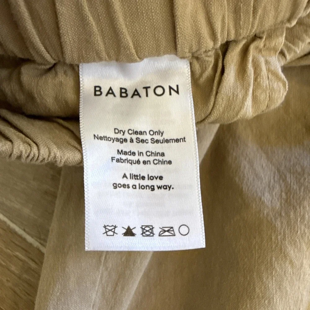 Babaton Aritzia Errol Linen Khaki‎ Pants Relaxed Fit Tapered Leg Women M Tan
